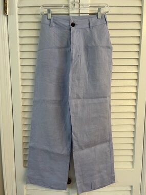 Light Blue Wide Leg Linen Pants